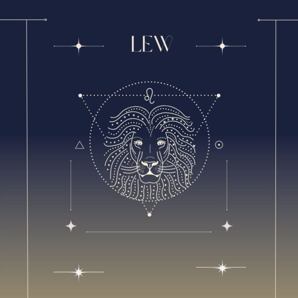 Ilustracja przedstawiająca horoskop roczny 2025 dla zodiakalnego Lwa.