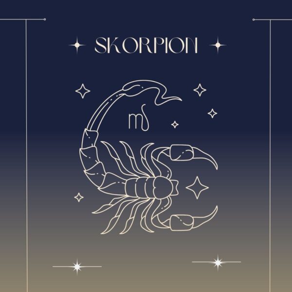 Ilustracja przedstawiająca horoskop roczny 2025 dla zodiakalnego Skorpiona.
