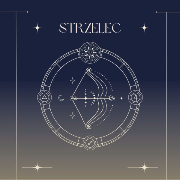 Ilustracja przedstawiająca horoskop roczny 2025 dla zodiakalnego Strzelca.