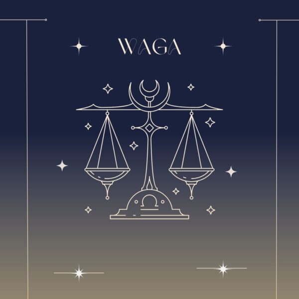 Ilustracja przedstawiająca horoskop roczny 2025 dla zodiakalnej Wagi.