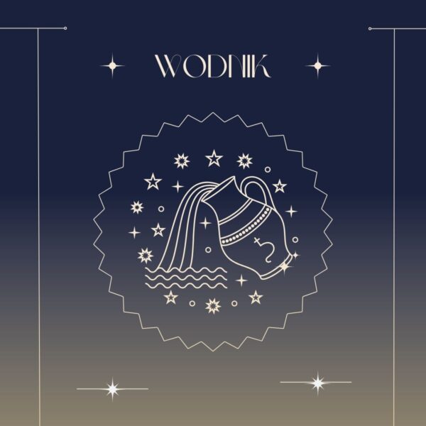 Ilustracja przedstawiająca horoskop roczny 2025 dla zodiakalnego Wodnika.