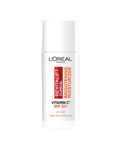 Rozświetlający krem z witaminą C i SPF 50+ L'Oreal Paris Revitalift Clinical. Zdjęcie produktowe.