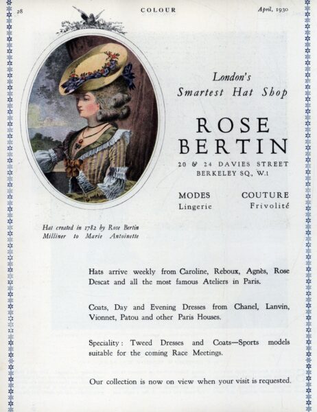 Reklama (ok. 1930 roku) sklepu sygnowanego nazwiskiem projektantki Marii Antoniny - Rose Bertin /fot. Forum
