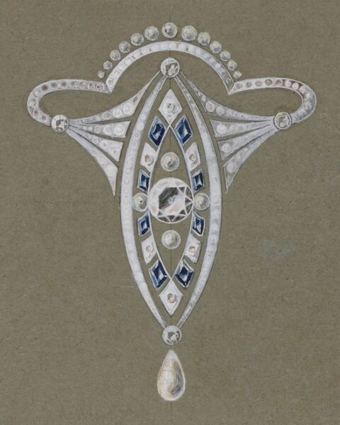 Rysunek naszyjnika z wystawy „Dessins de bijoux. Les secrets de la création” w Paryżu.