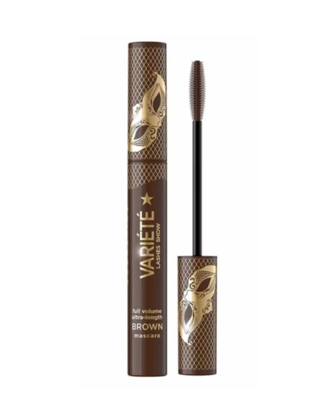 Brązowy tusz pogrubiająco-wydłużający Variete Eveline Cosmetics. Zdjęcie produktowe.
